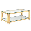 Estrel Rectangular Coffee Table: Contemporary Gold Finish, Two-Tier Glass Design