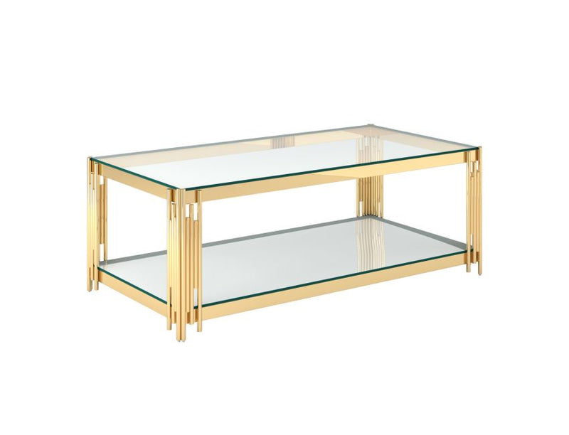 Estrel Rectangular Coffee Table: Contemporary Gold Finish, Two-Tier Glass Design