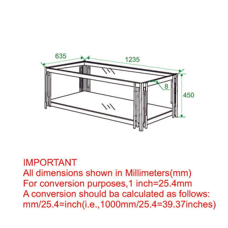 Estrel Rectangular Coffee Table: Contemporary Gold Finish, Two-Tier Glass Design