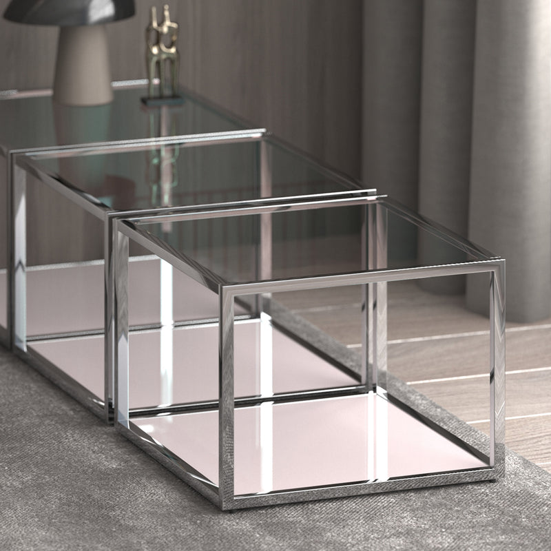 Casini Large Square Coffee Table in Silver: Modern Modular Design with Mirrored Glass