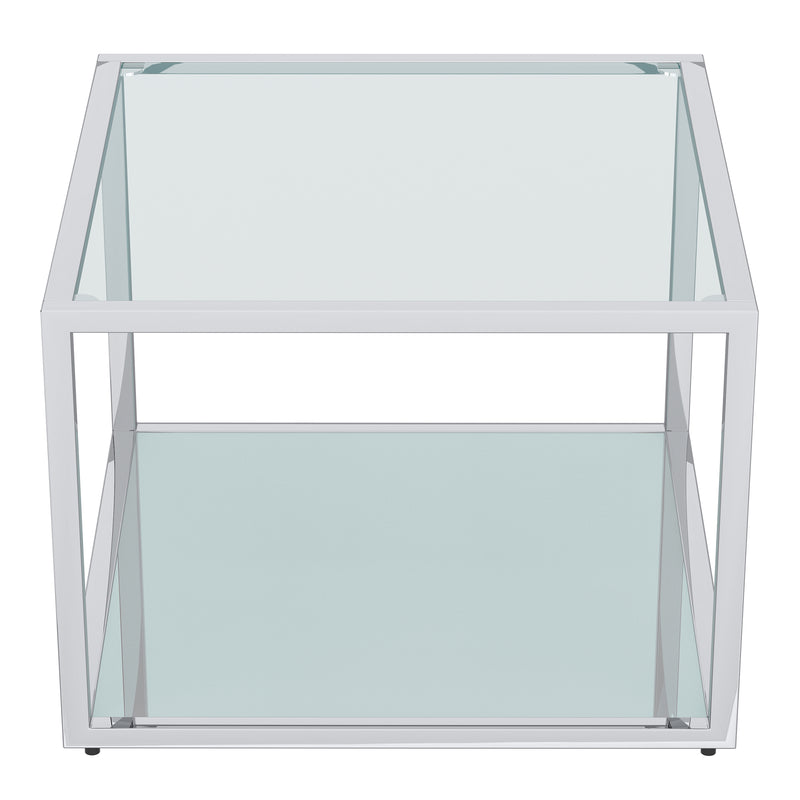 Casini Small Square Coffee Table: Modern Silver Chrome, Glass Tiers, Modular Design