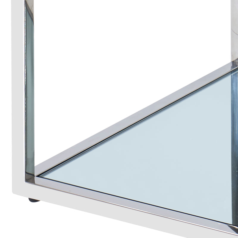 Casini Small Square Coffee Table: Modern Silver Chrome, Glass Tiers, Modular Design