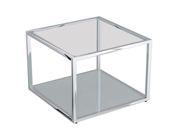 Casini Small Square Coffee Table: Modern Silver Chrome, Glass Tiers, Modular Design