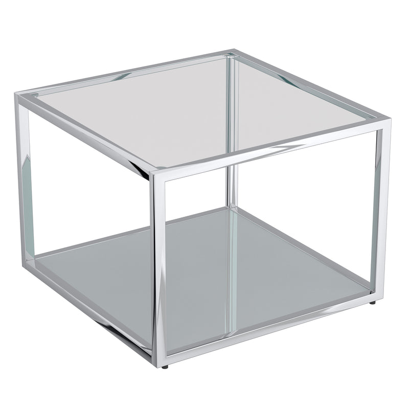 Casini Small Square Coffee Table: Modern Silver Chrome, Glass Tiers, Modular Design