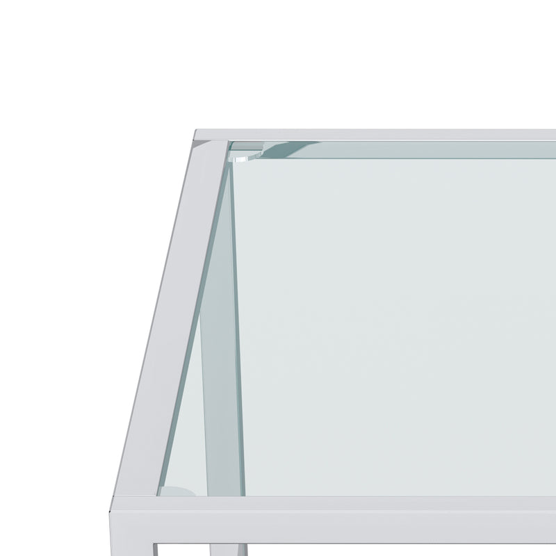 Casini Small Square Coffee Table: Modern Silver Chrome, Glass Tiers, Modular Design