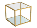 Modern Gold Finish Square Coffee Table with Clear Tempered Glass Top
