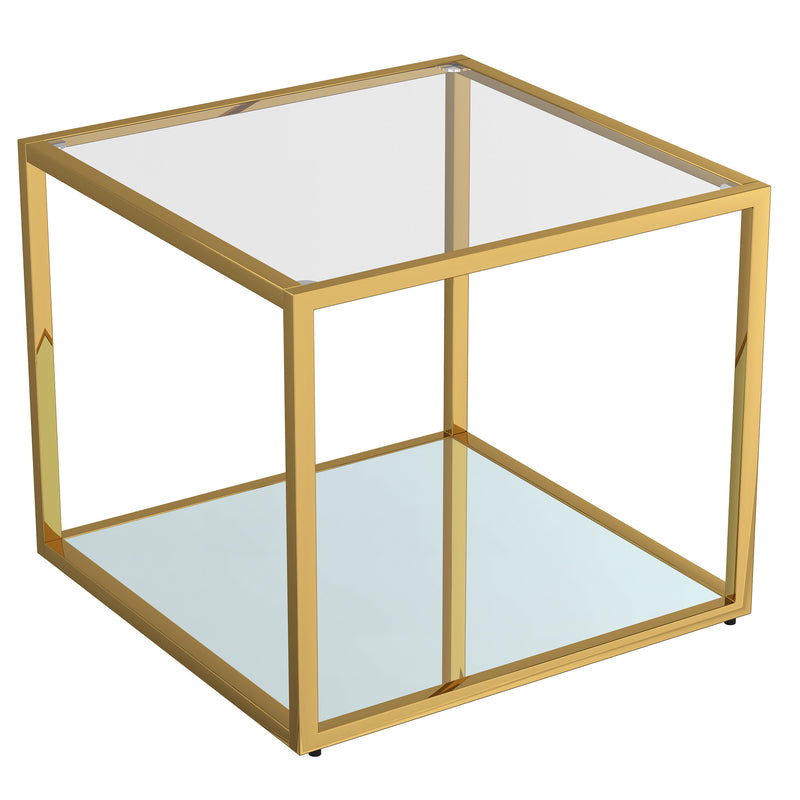 Modern Gold Finish Square Coffee Table with Clear Tempered Glass Top