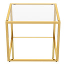 Modern Gold Finish Square Coffee Table with Clear Tempered Glass Top