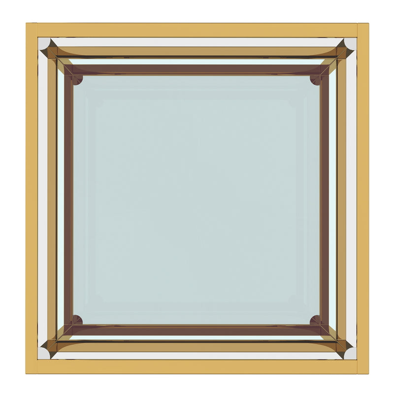 Modern Gold Finish Square Coffee Table with Clear Tempered Glass Top