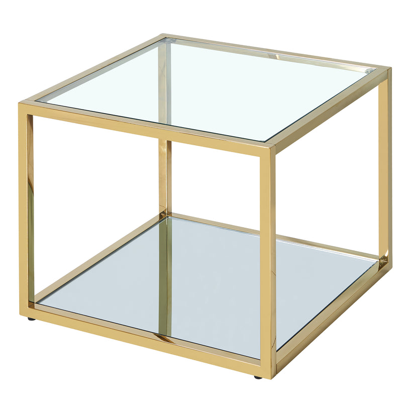 Modern Gold Finish Square Coffee Table with Clear Tempered Glass Top