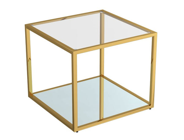 Modern Gold Finish Square Coffee Table with Clear Tempered Glass Top