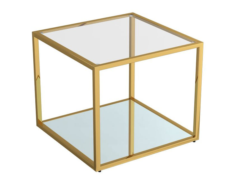 Modern Gold Finish Square Coffee Table with Clear Tempered Glass Top