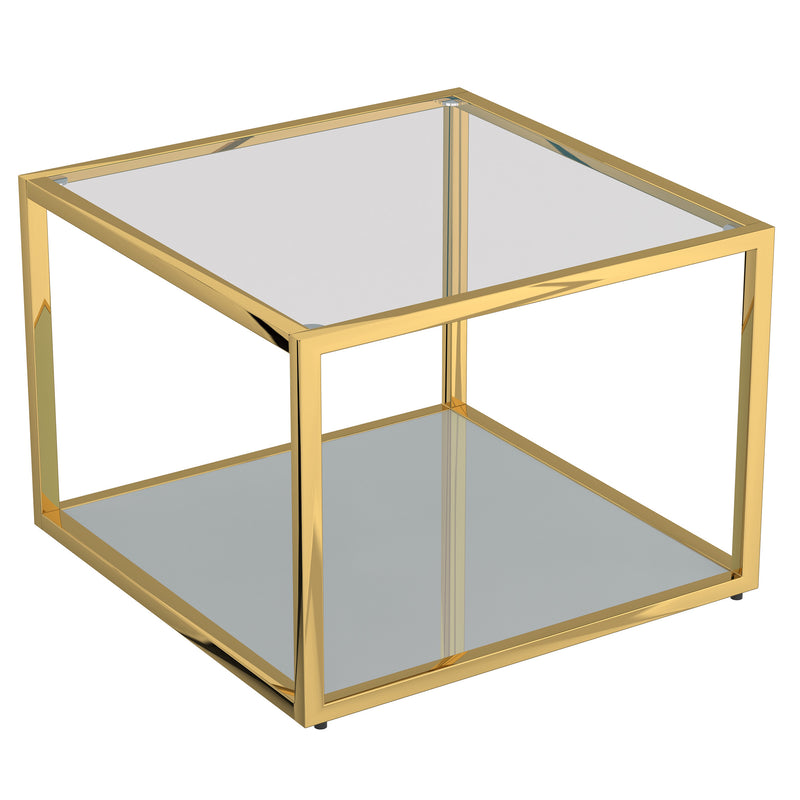 Opulent Gold Finish Casini Square Coffee Table with Tempered Glass