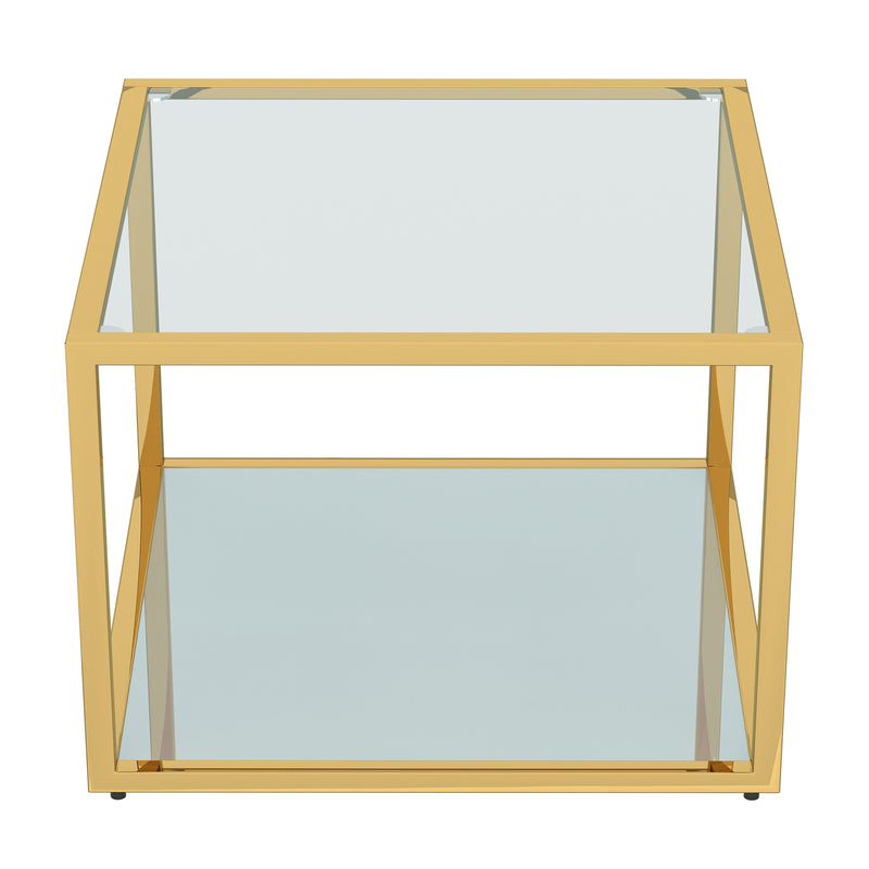 Opulent Gold Finish Casini Square Coffee Table with Tempered Glass