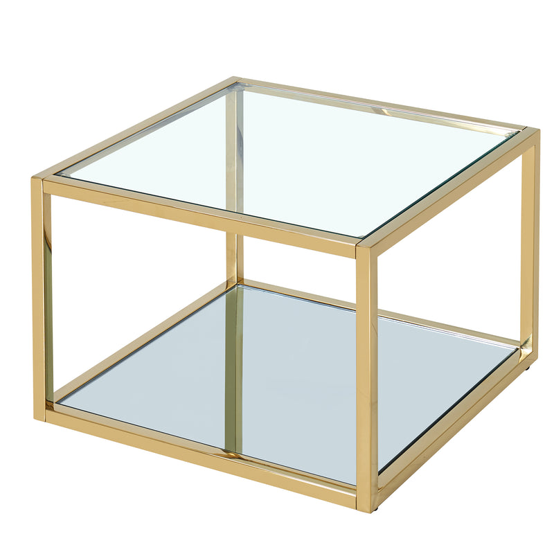 Opulent Gold Finish Casini Square Coffee Table with Tempered Glass