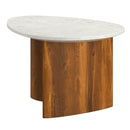 Lyriq Teardrop Mid-Century Modern Coffee Table with Walnut & White Marble Top