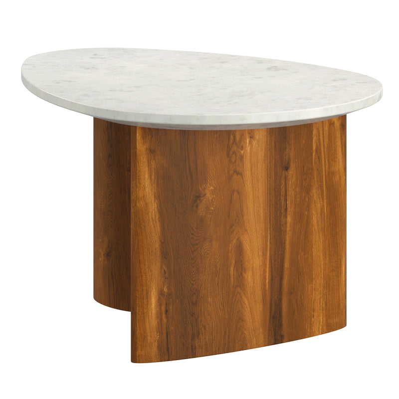 Lyriq Teardrop Mid-Century Modern Coffee Table with Walnut & White Marble Top