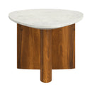 Lyriq Teardrop Mid-Century Modern Coffee Table with Walnut & White Marble Top