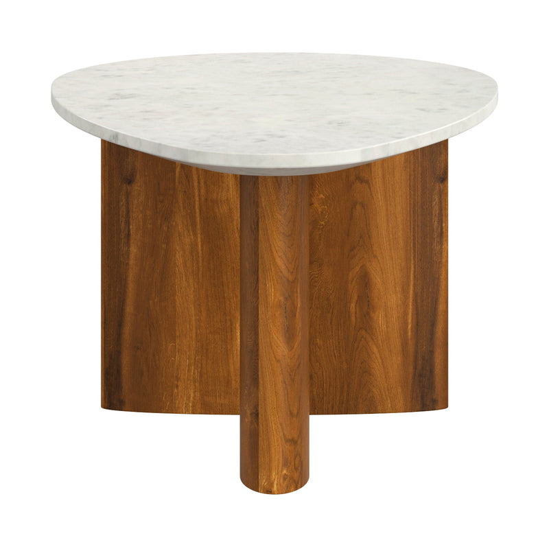 Lyriq Teardrop Mid-Century Modern Coffee Table with Walnut & White Marble Top