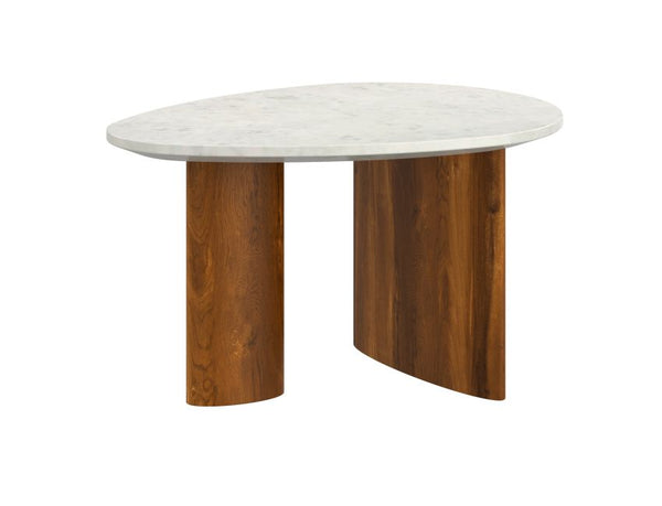 Lyriq Teardrop Mid-Century Modern Coffee Table with Walnut & White Marble Top