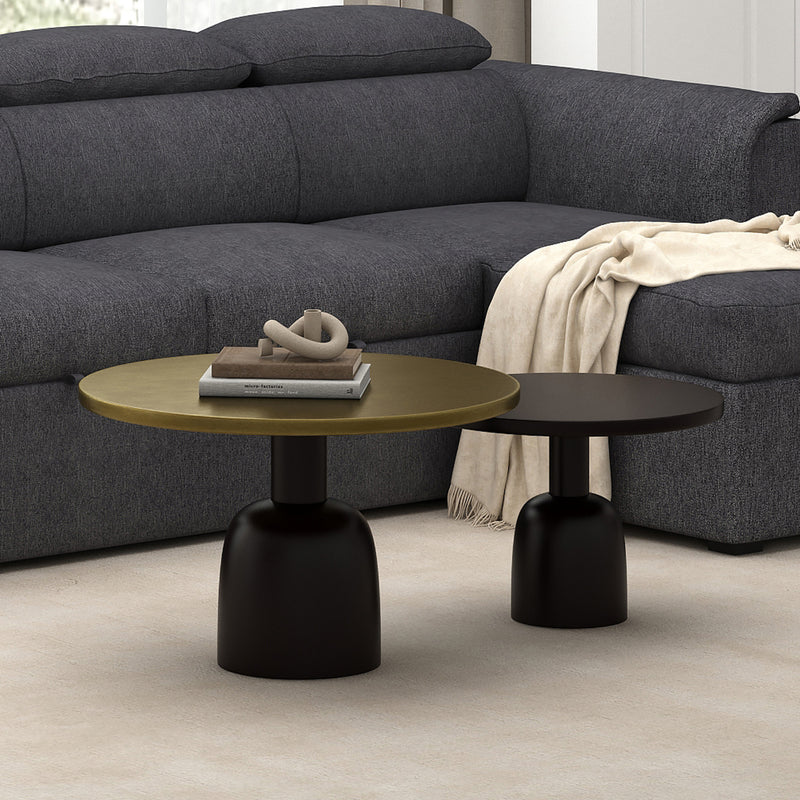 Adira 2pc Round Coffee Table Set: Antique Gold & Black Rustic Modern Design