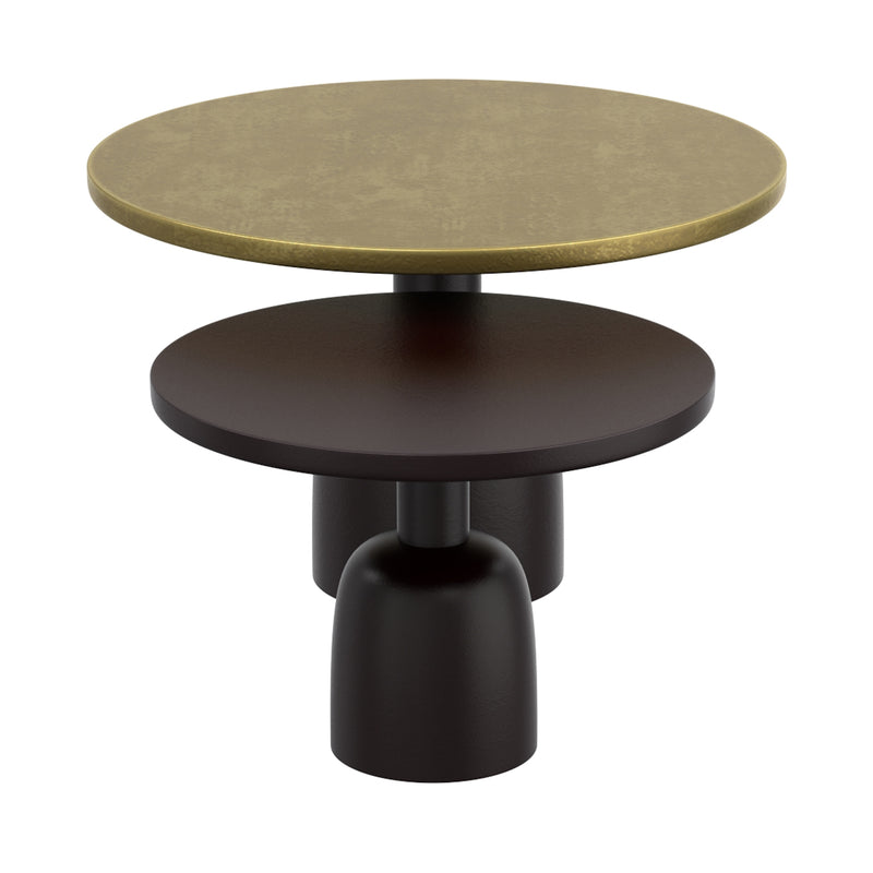 Adira 2pc Round Coffee Table Set: Antique Gold & Black Rustic Modern Design