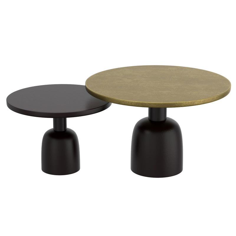 Adira 2pc Round Coffee Table Set: Antique Gold & Black Rustic Modern Design