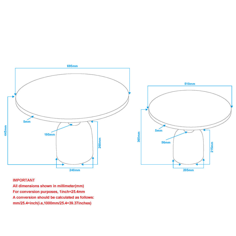 Adira 2pc Round Coffee Table Set: Antique Gold & Black Rustic Modern Design