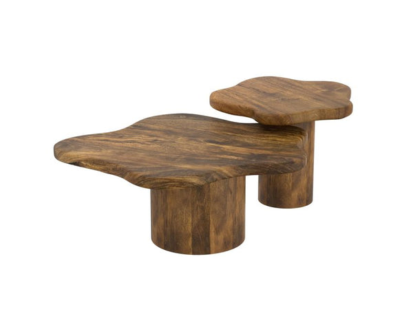 Mayal 2pc Modern Walnut Coffee Table Set, Solid Mango Wood, Nesting Design
