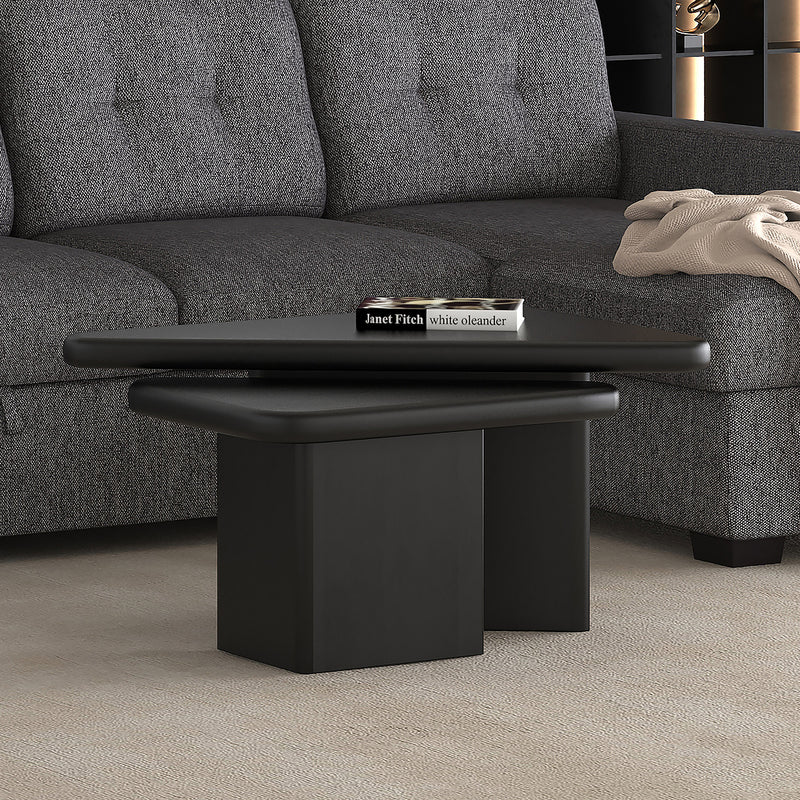 Modern Black 2-Piece Triangle Coffee Table Set with Solid Mango Wood