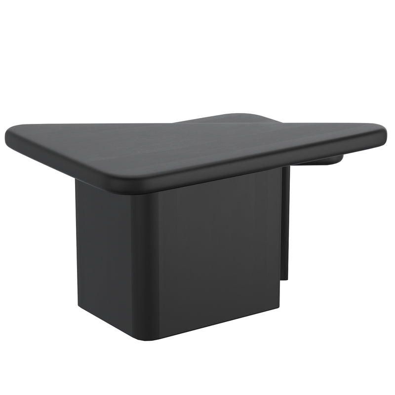 Modern Black 2-Piece Triangle Coffee Table Set with Solid Mango Wood