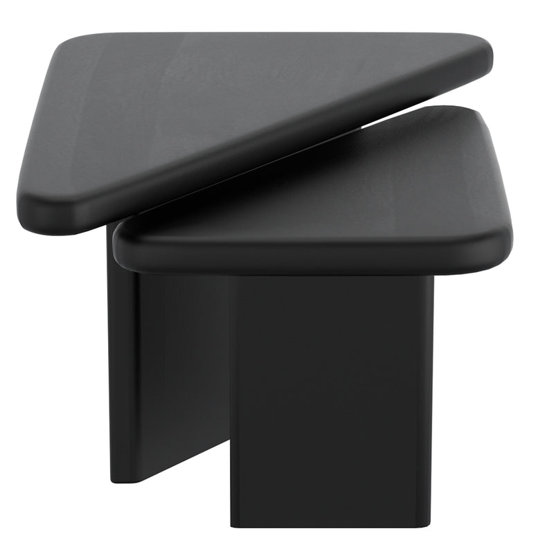 Modern Black 2-Piece Triangle Coffee Table Set with Solid Mango Wood