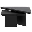 Modern Black 2-Piece Triangle Coffee Table Set with Solid Mango Wood
