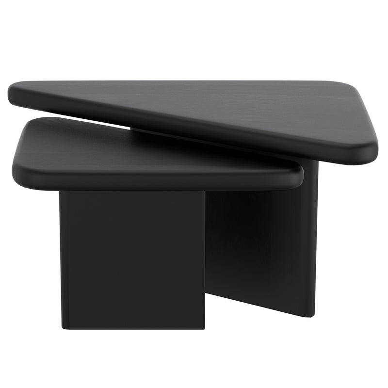Modern Black 2-Piece Triangle Coffee Table Set with Solid Mango Wood
