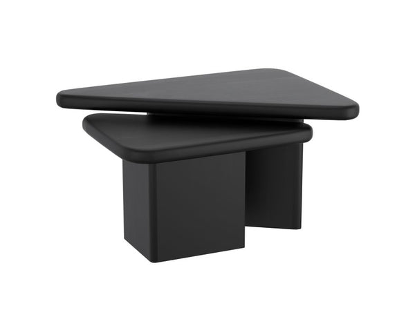 Modern Black 2-Piece Triangle Coffee Table Set with Solid Mango Wood