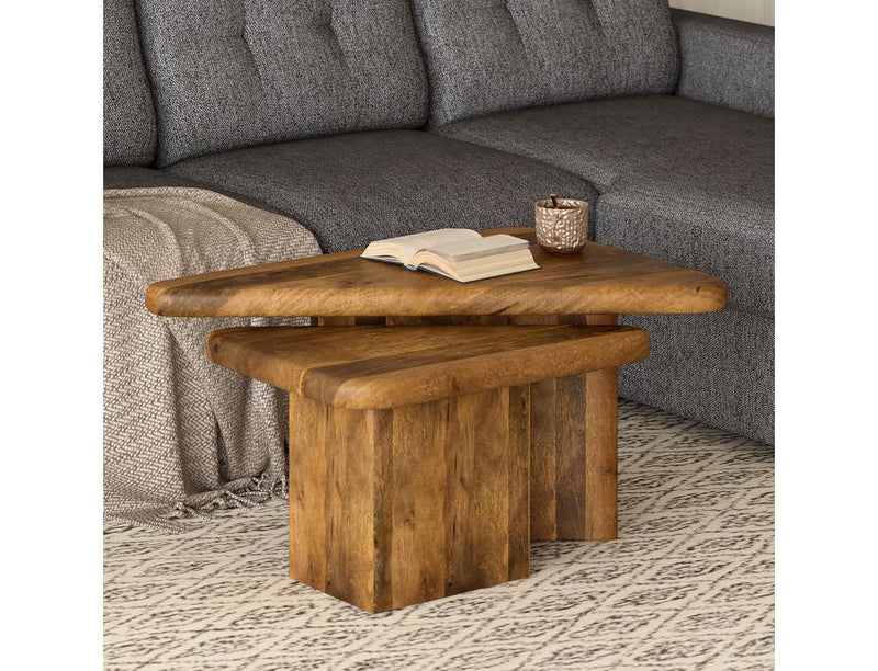 Draco 2-Piece Mid-Century Modern Solid Mango Wood Nesting Coffee Table Set