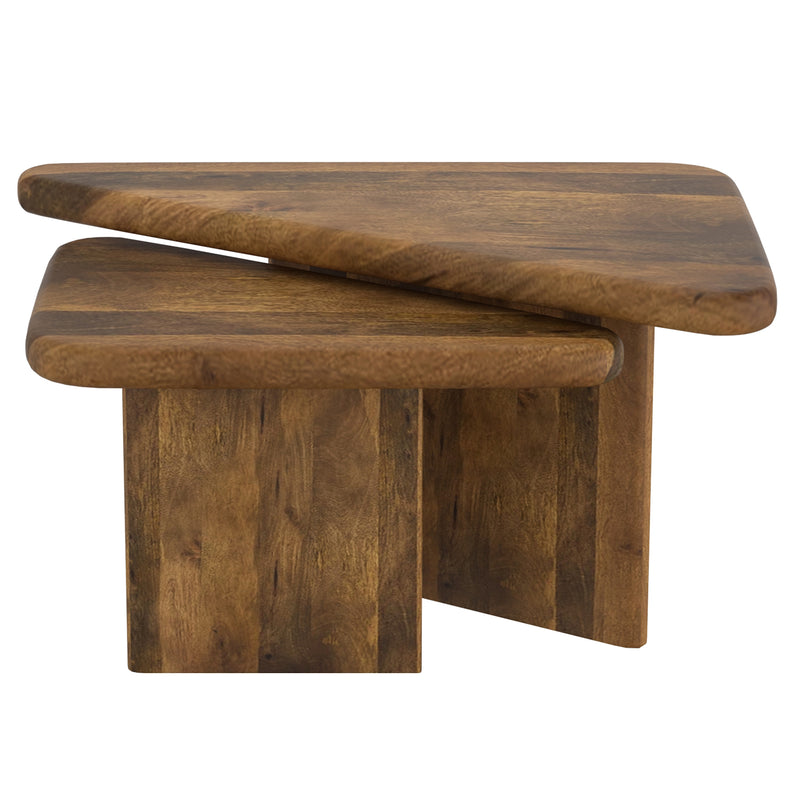 Draco 2-Piece Mid-Century Modern Solid Mango Wood Nesting Coffee Table Set