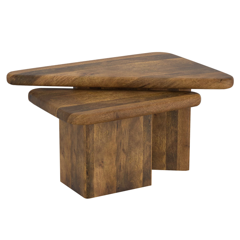 Draco 2-Piece Mid-Century Modern Solid Mango Wood Nesting Coffee Table Set