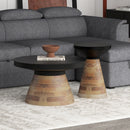 Boden 2pc Coffee Table Set: Modern Black Iron Top with Walnut Wood Base