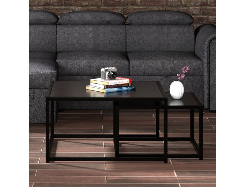 Quinn 2-Piece Contemporary Black Coffee Table Set with Nested Design