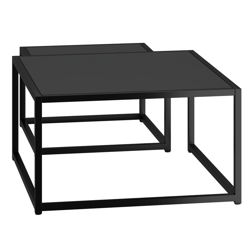Quinn 2-Piece Contemporary Black Coffee Table Set with Nested Design