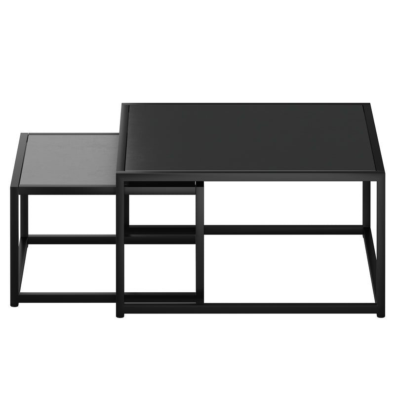 Quinn 2-Piece Contemporary Black Coffee Table Set with Nested Design