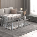 Casini 3-Piece Multi-Tier Coffee Table Set: Silver Finish, Clear Tempered Glass