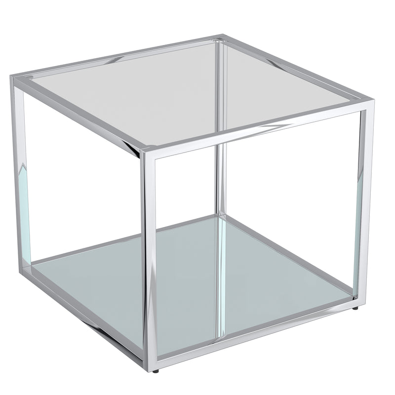 Casini 3-Piece Multi-Tier Coffee Table Set: Silver Finish, Clear Tempered Glass