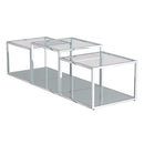 Casini 3-Piece Multi-Tier Coffee Table Set: Silver Finish, Clear Tempered Glass