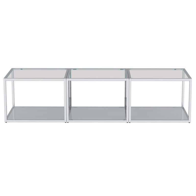 Casini 3-Piece Small Modern Modular Silver Chrome Coffee Table Set