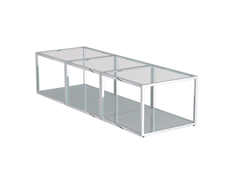 Casini 3-Piece Small Modern Modular Silver Chrome Coffee Table Set