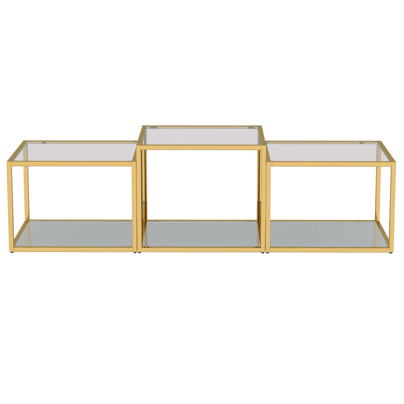 Elegant Casini 3-Piece Multi-Tier Coffee Table Set with Gold Finish and Glass