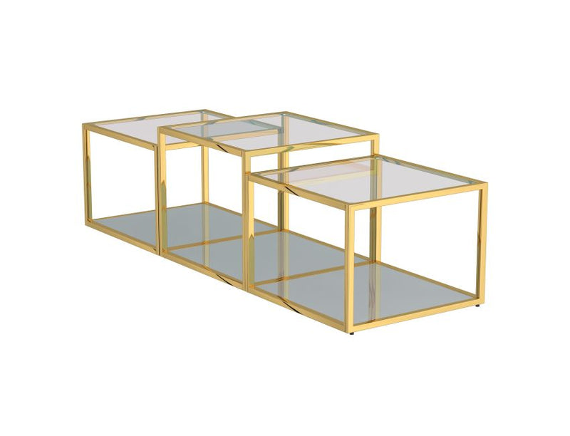 Elegant Casini 3-Piece Multi-Tier Coffee Table Set with Gold Finish and Glass