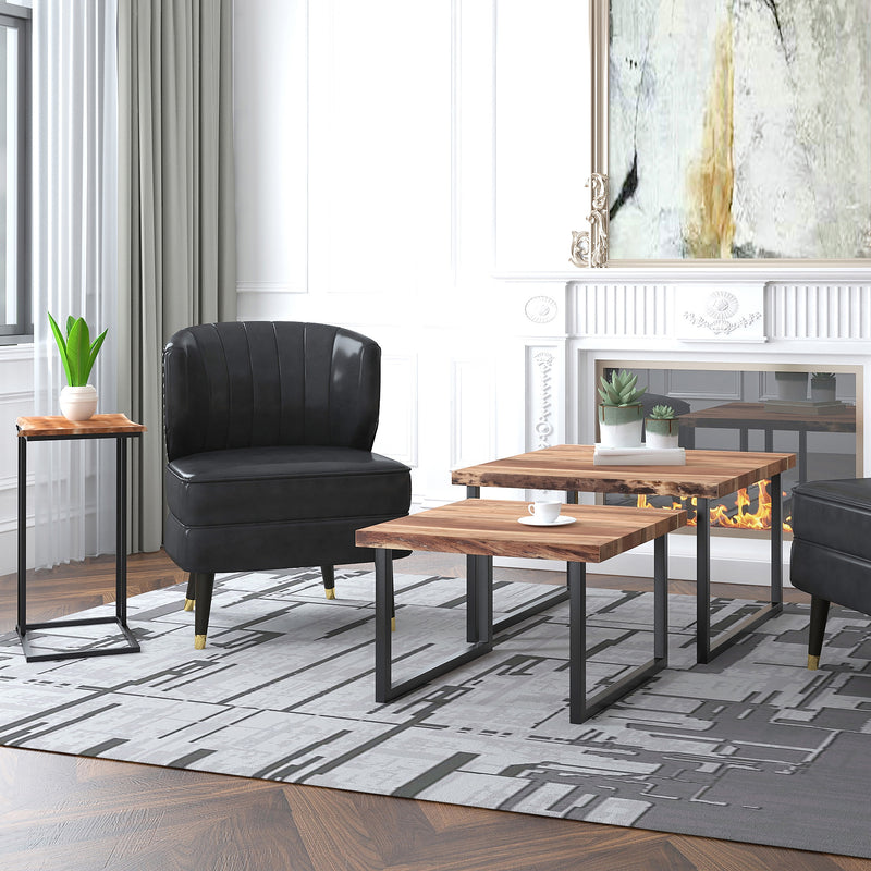 Jivin 2-Piece Nesting Coffee Table Set: Natural Acacia Wood & Black Iron Frame